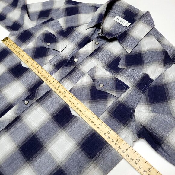 Tecovas Mens Pearl Snap Long Sleeve Shirt Size M Blue Plaid Flap Pocket Western - Picture 6 of 10